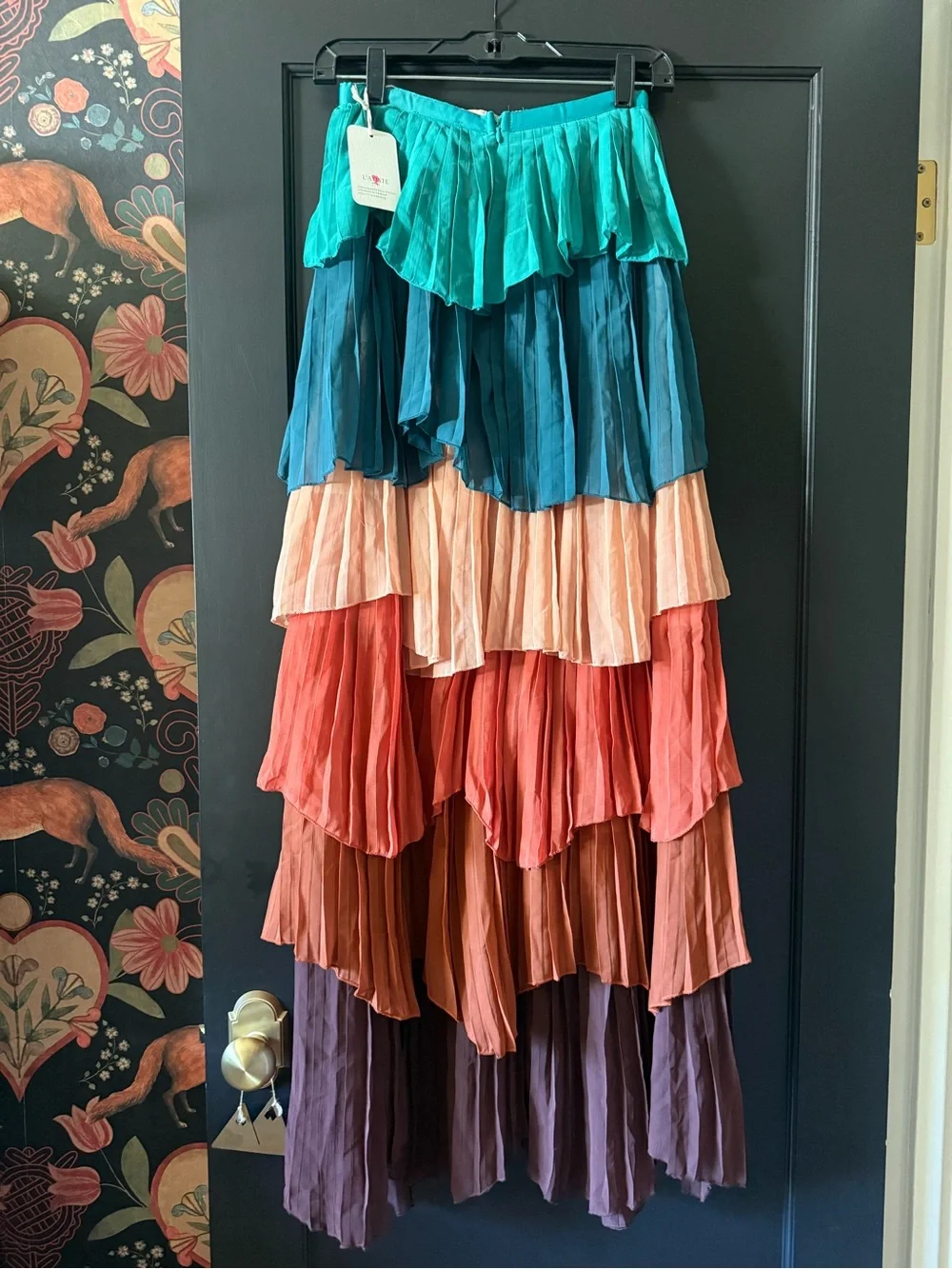 NWT L’atiste By Amy Tiered Maxi Skirt Size S Colorful Blue Orange Ruffles - Picture 3 of 6